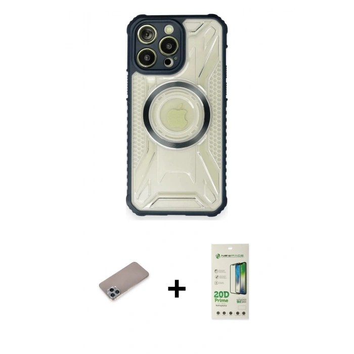 MARSİLYAN™- iPhone 12 Pro Max Kılıf Kutup Modern - Siyah 20D Premium Cam Ekran Koruyucu + Shine Kamera Lens Koruma Cam - SABE