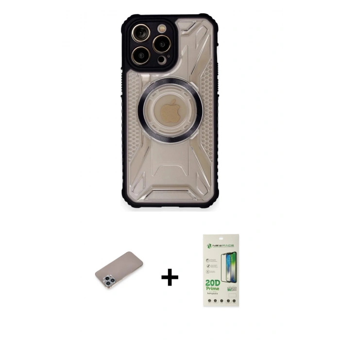 MARSİLYAN™- iPhone 12 Pro Max Kılıf Kutup Modern - Siyah 20D Premium Cam Ekran Koruyucu + Shine Kamera Lens Koruma Cam - SABE