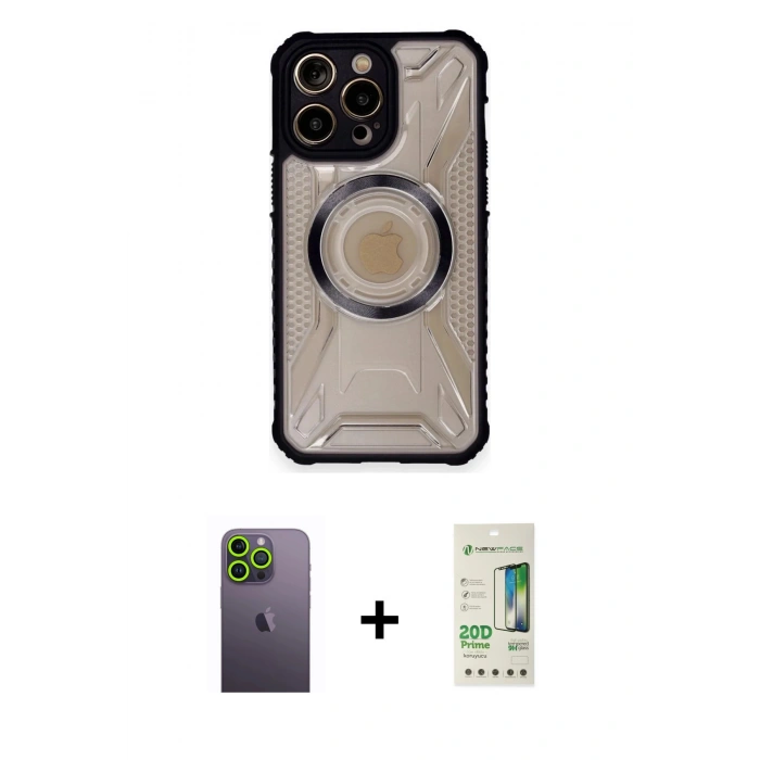 MARSİLYAN™- iPhone 12 Pro Max Kılıf Kutup Modern - Siyah 20D Premium Cam Ekran Koruyucu + Neon Fosforlu Kamera Lens - YL
