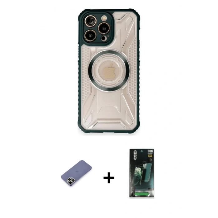 MARSİLYAN™- iPhone 12 Pro Max Kılıf Kutup Modern - Siyah 360 Mat Full Body Arka Koruyucu + Metal Kamera Lens Koruma Cam - GD