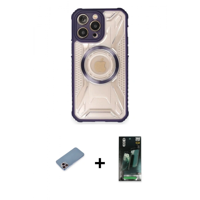 MARSİLYAN™- iPhone 12 Pro Max Kılıf Kutup Modern - Siyah 360 Mat Full Body Arka Koruyucu + Shine Kamera Lens Koruma Cam - PE