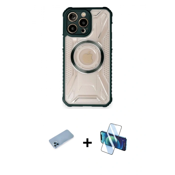 MARSİLYAN™- iPhone 12 Pro Max Kılıf Kutup Modern - Siyah 3D Antistatik Cam Ekran Koruyucu + Shine Kamera Lens Koruma Cam - MI