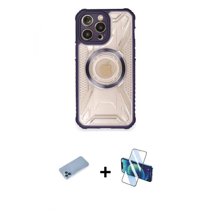 MARSİLYAN™- iPhone 12 Pro Max Kılıf Kutup Modern - Siyah 3D Antistatik Cam Ekran Koruyucu + Shine Kamera Lens Koruma Cam - MI