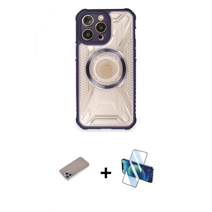 MARSİLYAN™- iPhone 12 Pro Max Kılıf Kutup Modern - Siyah 3D Antistatik Cam Ekran Koruyucu + Shine Kamera Lens Koruma Cam - SABE