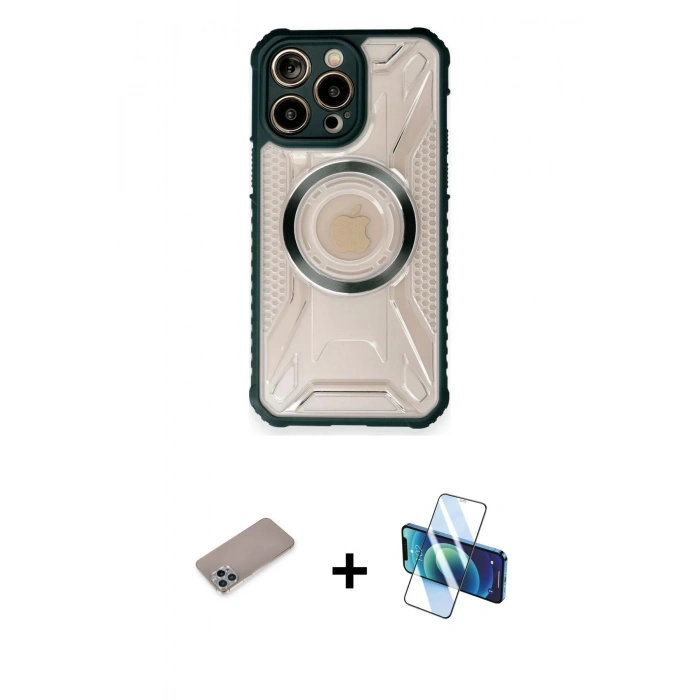 MARSİLYAN™- iPhone 12 Pro Max Kılıf Kutup Modern - Siyah 3D Antistatik Cam Ekran Koruyucu + Shine Kamera Lens Koruma Cam - SABE