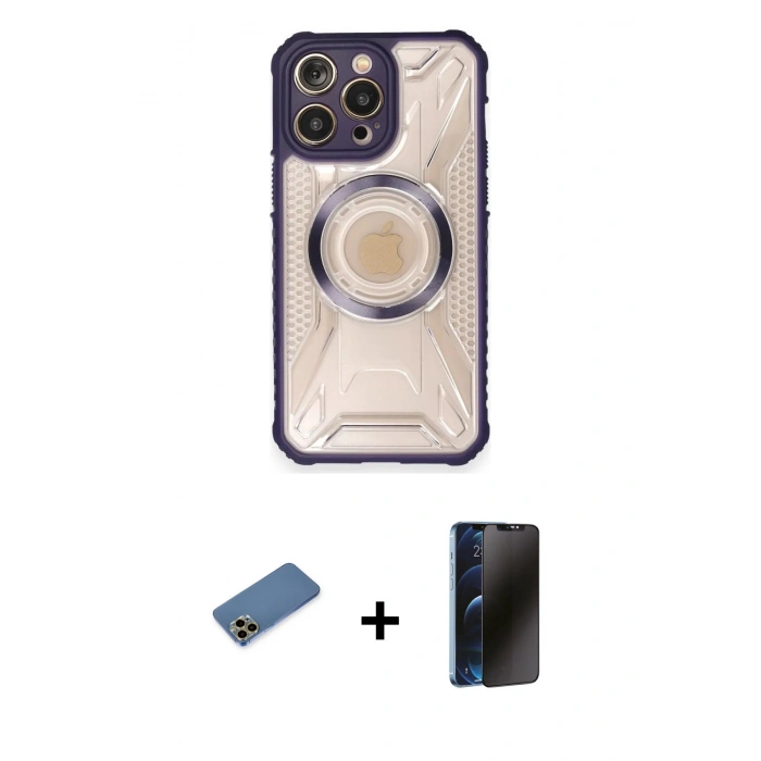 MARSİLYAN™- iPhone 12 Pro Max Kılıf Kutup Modern - Siyah 3D Antistatik Hayalet Cam Ekran Koruyucu + Shine Kamera Lens Koruma Cam - GD