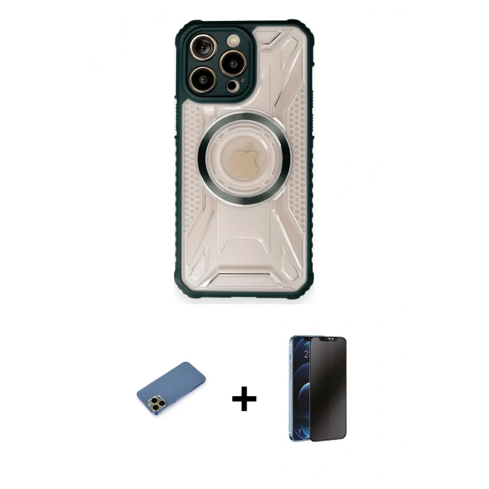MARSİLYAN™- iPhone 12 Pro Max Kılıf Kutup Modern - Siyah 3D Antistatik Hayalet Cam Ekran Koruyucu + Shine Kamera Lens Koruma Cam - GD