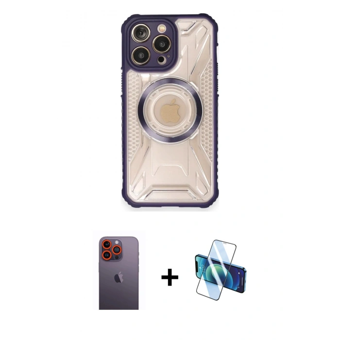 MARSİLYAN™- iPhone 12 Pro Max Kılıf Kutup Modern - Siyah 3D Antistatik Seramik Nano Ekran Koruyucu + Neon Fosforlu Kamera Lens - TU