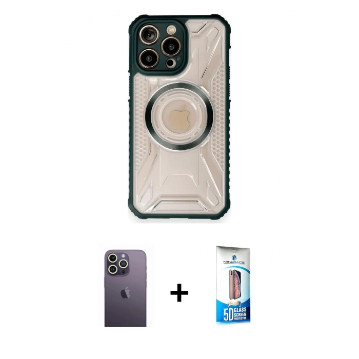 MARSİLYAN™- iPhone 12 Pro Max Kılıf Kutup Modern - Siyah 5D Eko Cam Ekran Koruyucu + Neon Fosforlu Kamera Lens - BZ
