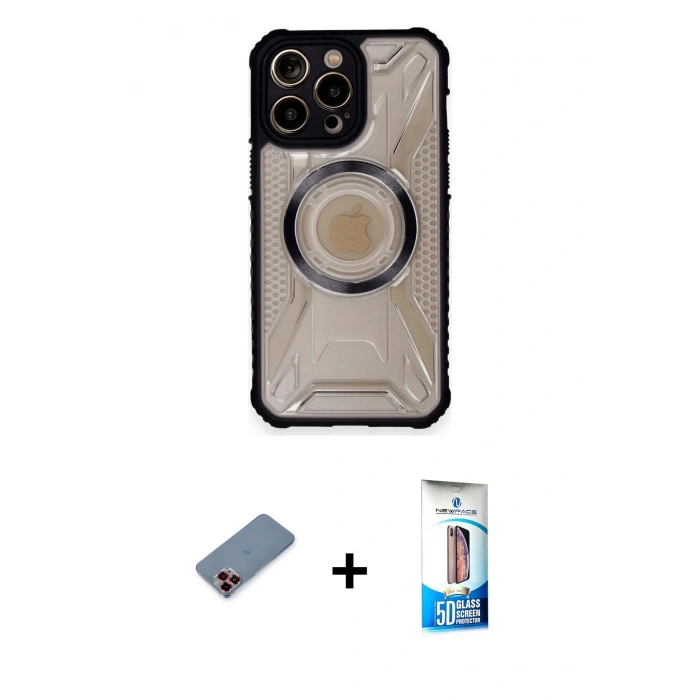 MARSİLYAN™- iPhone 12 Pro Max Kılıf Kutup Modern - Siyah 5D Eko Cam Ekran Koruyucu + Metal Kamera Lens Koruma Cam - KI