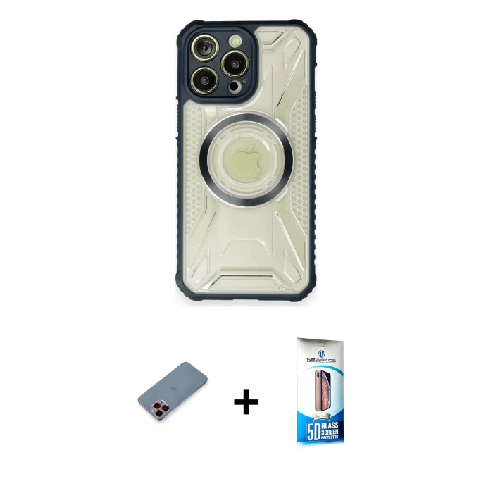 MARSİLYAN™- iPhone 12 Pro Max Kılıf Kutup Modern - Siyah 5D Eko Cam Ekran Koruyucu + Metal Kamera Lens Koruma Cam - KI