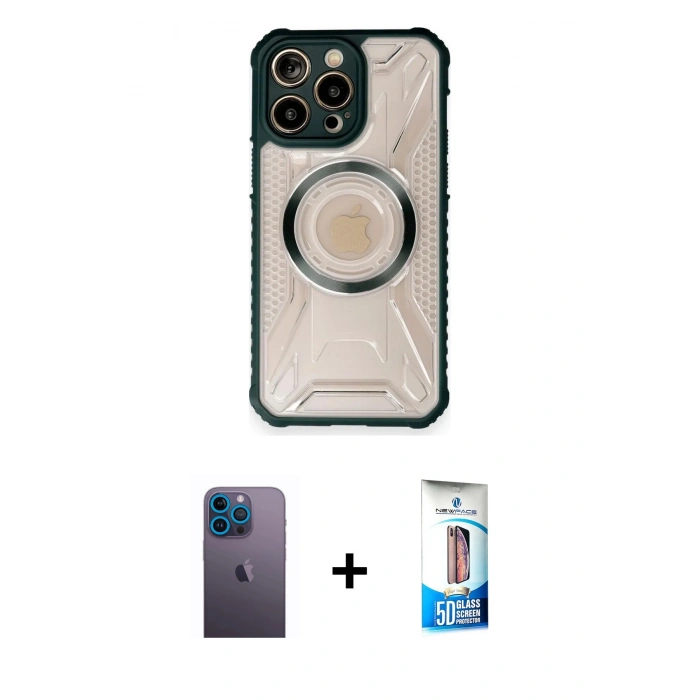 MARSİLYAN™- iPhone 12 Pro Max Kılıf Kutup Modern - Siyah 5D Eko Cam Ekran Koruyucu + Neon Fosforlu Kamera Lens - MI