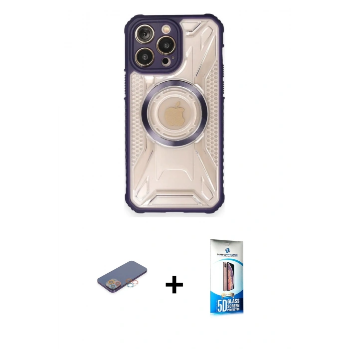 MARSİLYAN™- iPhone 12 Pro Max Kılıf Kutup Modern - Siyah 5D Eko Cam Ekran Koruyucu + Renkli Kamera Lens Koruma Cam - PE