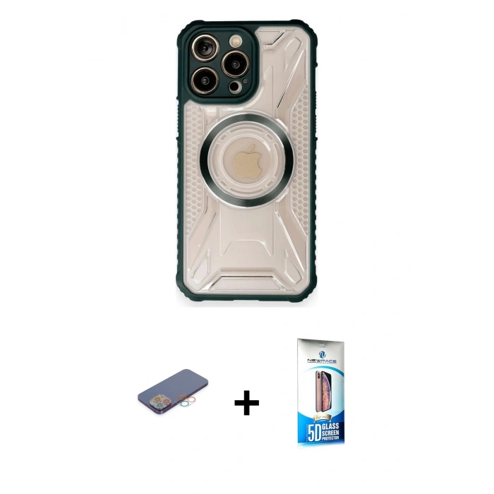MARSİLYAN™- iPhone 12 Pro Max Kılıf Kutup Modern - Siyah 5D Eko Cam Ekran Koruyucu + Renkli Kamera Lens Koruma Cam - PE