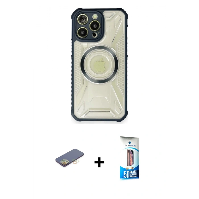 MARSİLYAN™- iPhone 12 Pro Max Kılıf Kutup Modern - Siyah 5D Eko Cam Ekran Koruyucu + Renkli Kamera Lens Koruma Cam - SI