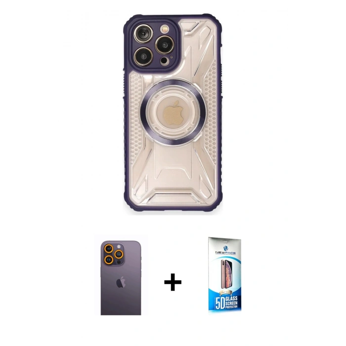 MARSİLYAN™- iPhone 12 Pro Max Kılıf Kutup Modern - Siyah 5D Eko Cam Ekran Koruyucu + Neon Fosforlu Kamera Lens - SI