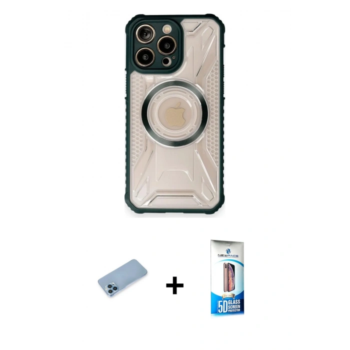 MARSİLYAN™- iPhone 12 Pro Max Kılıf Kutup Modern - Siyah 5D Eko Cam Ekran Koruyucu + Shine Kamera Lens Koruma Cam - MI