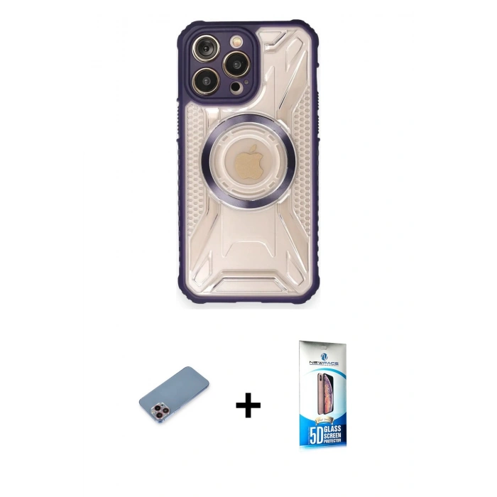 MARSİLYAN™- iPhone 12 Pro Max Kılıf Kutup Modern - Siyah 5D Eko Cam Ekran Koruyucu + Shine Kamera Lens Koruma Cam - PE