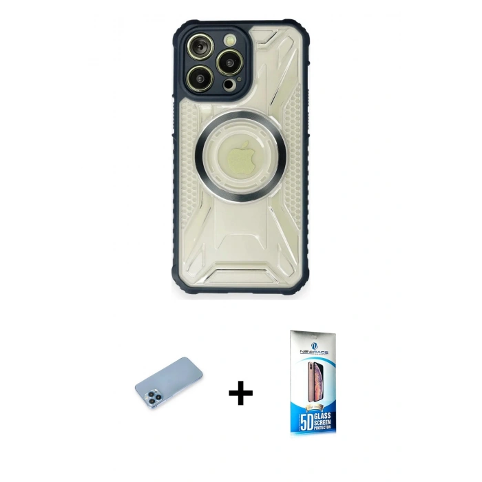 MARSİLYAN™- iPhone 12 Pro Max Kılıf Kutup Modern - Siyah 5D Eko Cam Ekran Koruyucu + Shine Kamera Lens Koruma Cam - MI