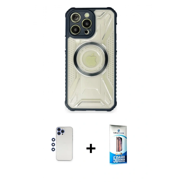 MARSİLYAN™- iPhone 12 Pro Max Kılıf Kutup Modern - Siyah 5D Eko Cam Ekran Koruyucu + Shine Kamera Lens - LT