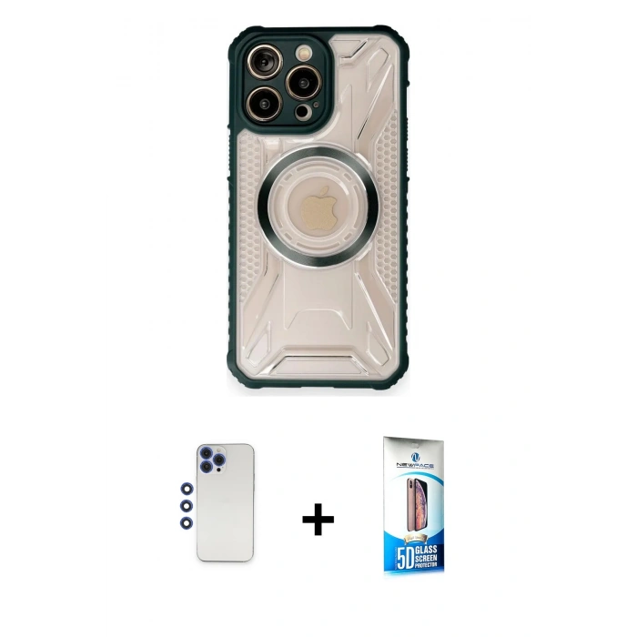 MARSİLYAN™- iPhone 12 Pro Max Kılıf Kutup Modern - Siyah 5D Eko Cam Ekran Koruyucu + Shine Kamera Lens - LT