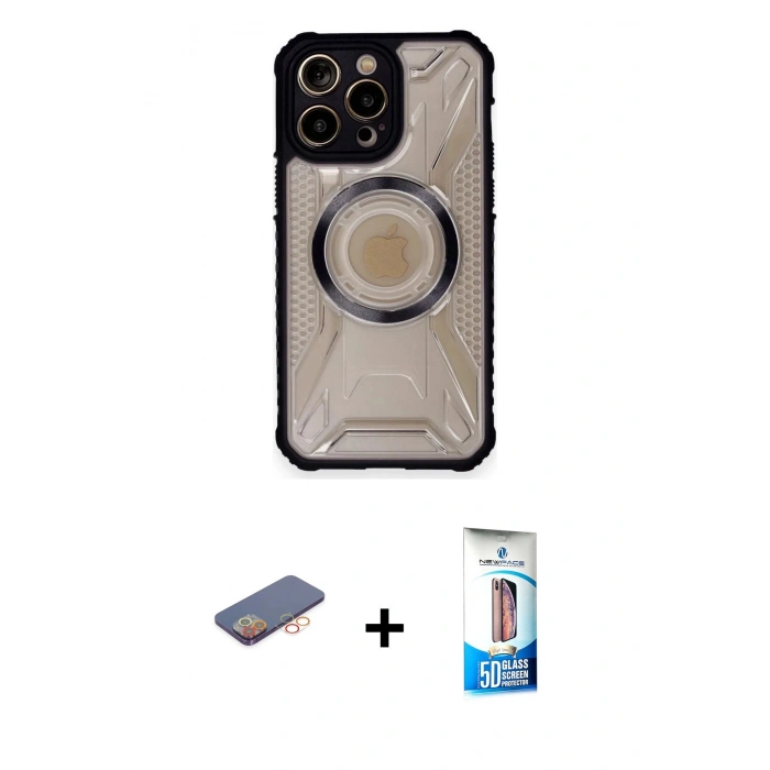 MARSİLYAN™- iPhone 12 Pro Max Kılıf Kutup Modern - Siyah 5D Eko Cam Ekran Koruyucu + Renkli Kamera Lens Koruma Cam - TU