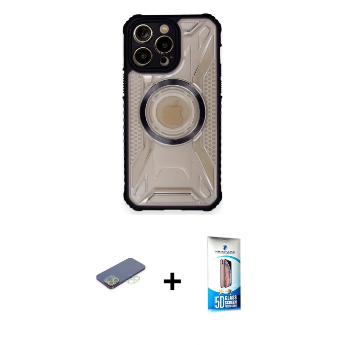 MARSİLYAN™- iPhone 12 Pro Max Kılıf Kutup Modern - Siyah 5D Eko Cam Ekran Koruyucu + Renkli Kamera Lens Koruma Cam - YL