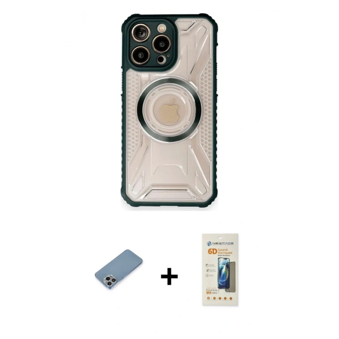 MARSİLYAN™- iPhone 12 Pro Max Kılıf Kutup Modern - Siyah 6D Mat Seramik Hayalet Nano Ekran Koruyucu + Shine Kamera Lens Koruma Cam - GI