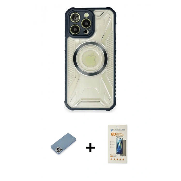 MARSİLYAN™- iPhone 12 Pro Max Kılıf Kutup Modern - Siyah 6D Mat Seramik Hayalet Nano Ekran Koruyucu + Shine Kamera Lens Koruma Cam - GI