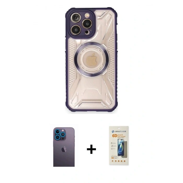 MARSİLYAN™- iPhone 12 Pro Max Kılıf Kutup Modern - Siyah 6D Mat Seramik Hayalet Nano Ekran Koruyucu + Neon Fosforlu Kamera Lens - MI
