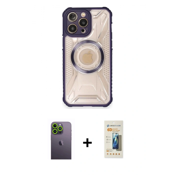 MARSİLYAN™- iPhone 12 Pro Max Kılıf Kutup Modern - Siyah 6D Mat Seramik Hayalet Nano Ekran Koruyucu + Neon Fosforlu Kamera Lens - YL