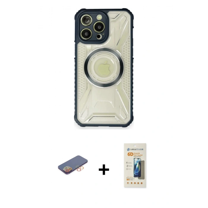 MARSİLYAN™- iPhone 12 Pro Max Kılıf Kutup Modern - Siyah 6D Mat Seramik Hayalet Nano Ekran Koruyucu + Renkli Kamera Lens Koruma Cam - TU