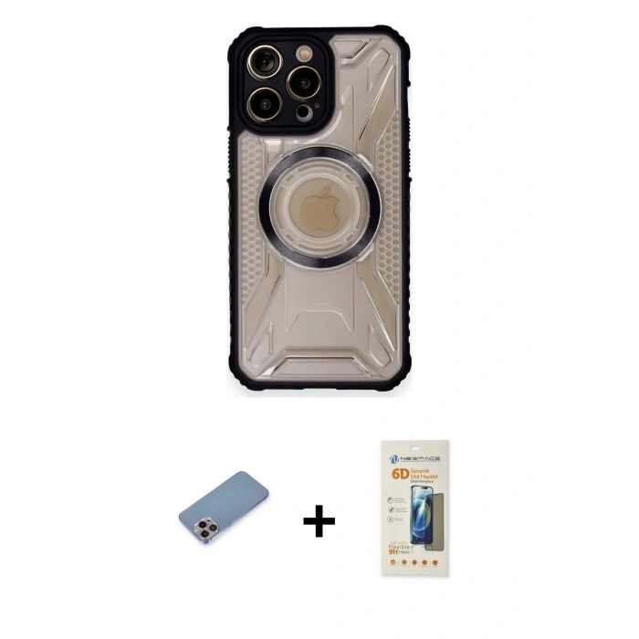 MARSİLYAN™- iPhone 12 Pro Max Kılıf Kutup Modern - Siyah 6D Mat Seramik Hayalet Nano Ekran Koruyucu + Shine Kamera Lens Koruma Cam - PE