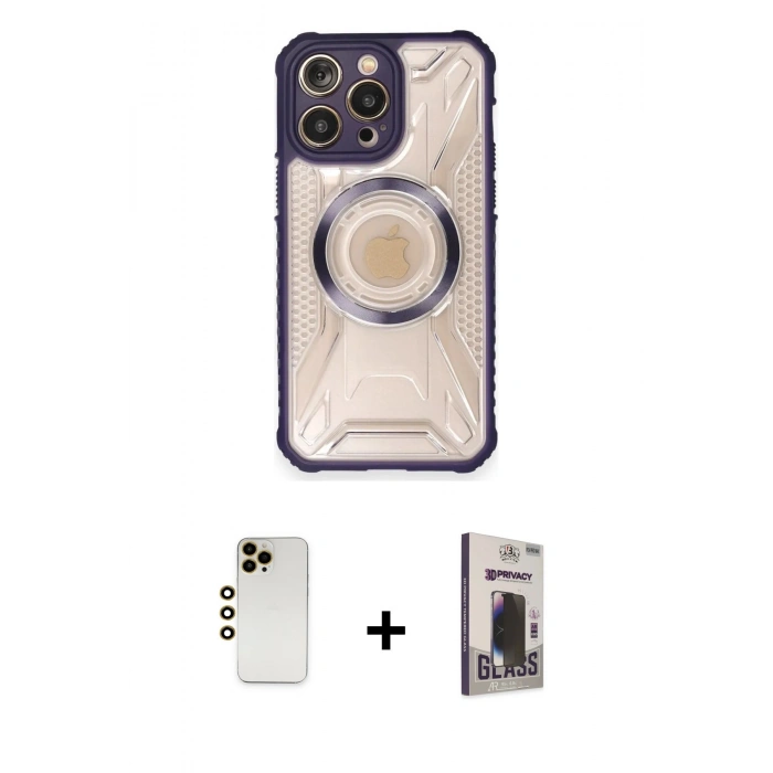 MARSİLYAN™- iPhone 12 Pro Max Kılıf Kutup Modern - Siyah Bilvis Hayalet Cam Ekran Koruyucu + Shine Kamera Lens - GD