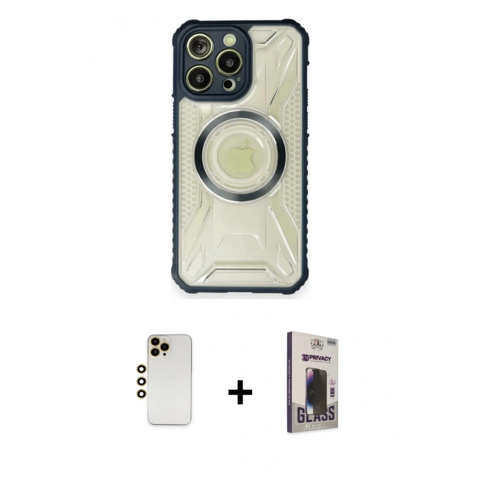 MARSİLYAN™- iPhone 12 Pro Max Kılıf Kutup Modern - Siyah Bilvis Hayalet Cam Ekran Koruyucu + Shine Kamera Lens - GD