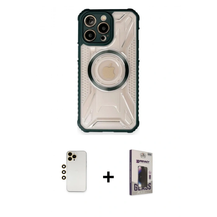 MARSİLYAN™- iPhone 12 Pro Max Kılıf Kutup Modern - Siyah Bilvis Hayalet Cam Ekran Koruyucu + Shine Kamera Lens - GD
