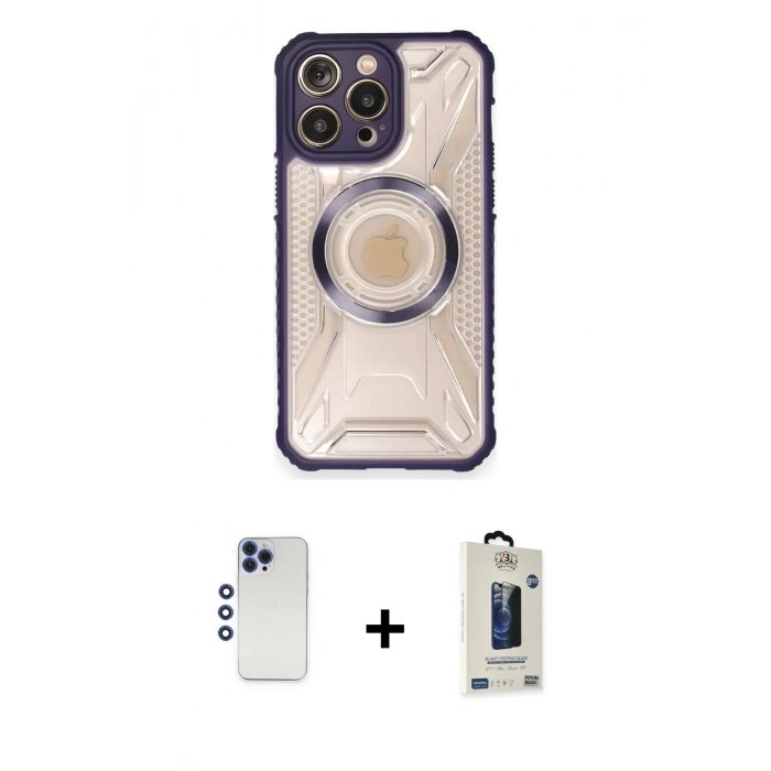 MARSİLYAN™- iPhone 12 Pro Max Kılıf Kutup Modern - Siyah Bilvis Hayalet Cam Ekran Koruyucu + Shine Kamera Lens - LT