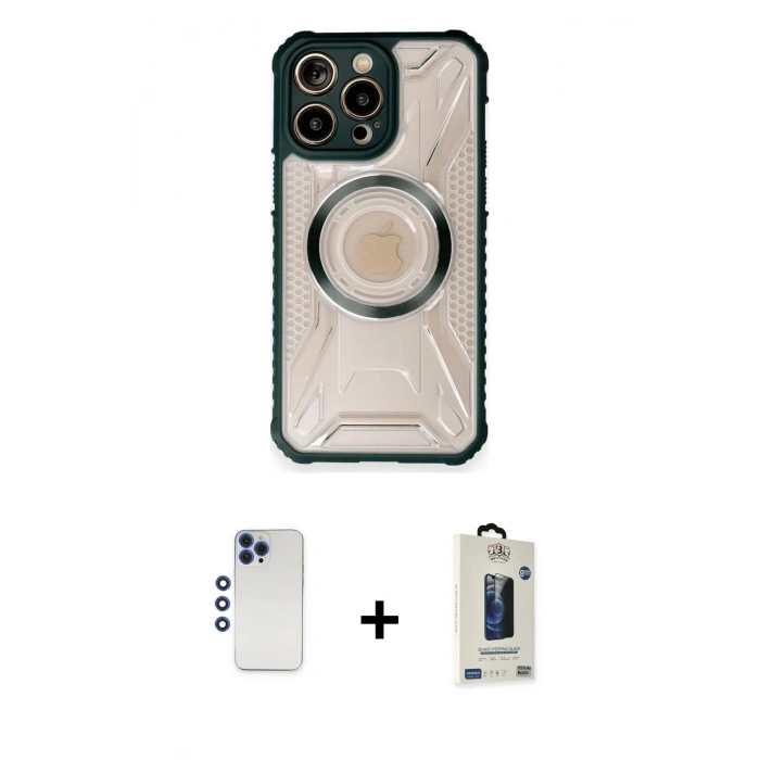 MARSİLYAN™- iPhone 12 Pro Max Kılıf Kutup Modern - Siyah Bilvis Hayalet Cam Ekran Koruyucu + Shine Kamera Lens - LT