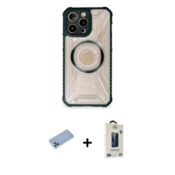 MARSİLYAN™- iPhone 12 Pro Max Kılıf Kutup Modern - Siyah Bilvis Hayalet Cam Ekran Koruyucu + Shine Kamera Lens Koruma Cam - MI