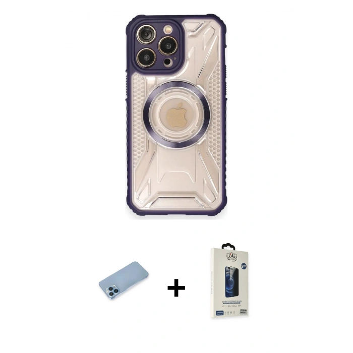 MARSİLYAN™- iPhone 12 Pro Max Kılıf Kutup Modern - Siyah Bilvis Hayalet Cam Ekran Koruyucu + Shine Kamera Lens Koruma Cam - MI