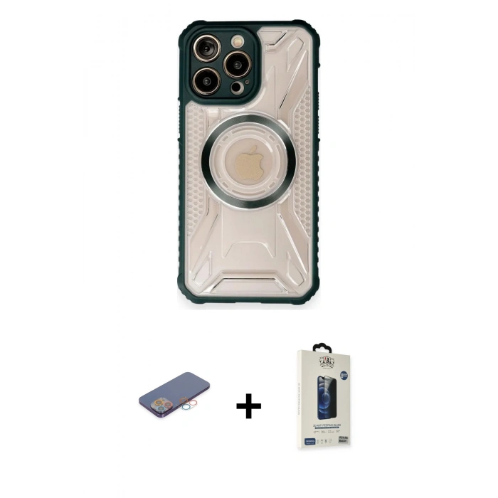 MARSİLYAN™- iPhone 12 Pro Max Kılıf Kutup Modern - Siyah Bilvis Hayalet Cam Ekran Koruyucu + Renkli Kamera Lens Koruma Cam - PE