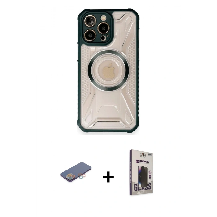 MARSİLYAN™- iPhone 12 Pro Max Kılıf Kutup Modern - Siyah Bilvis Hayalet Cam Ekran Koruyucu + Renkli Kamera Lens Koruma Cam - PE