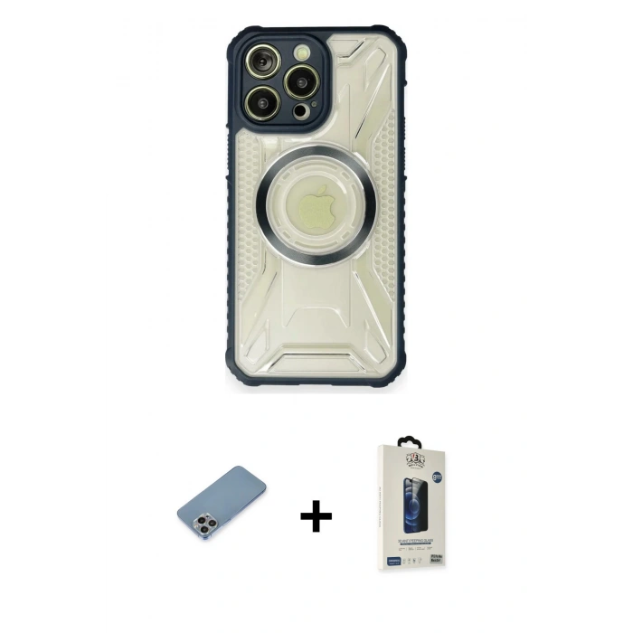 MARSİLYAN™- iPhone 12 Pro Max Kılıf Kutup Modern - Siyah Bilvis Hayalet Cam Ekran Koruyucu + Shine Kamera Lens Koruma Cam - GI