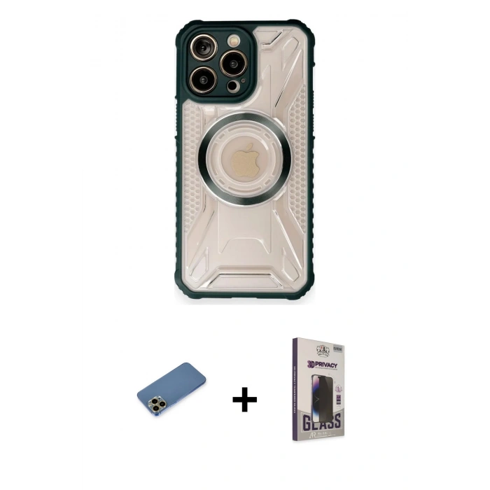 MARSİLYAN™- iPhone 12 Pro Max Kılıf Kutup Modern - Siyah Bilvis Hayalet Cam Ekran Koruyucu + Shine Kamera Lens Koruma Cam - GD