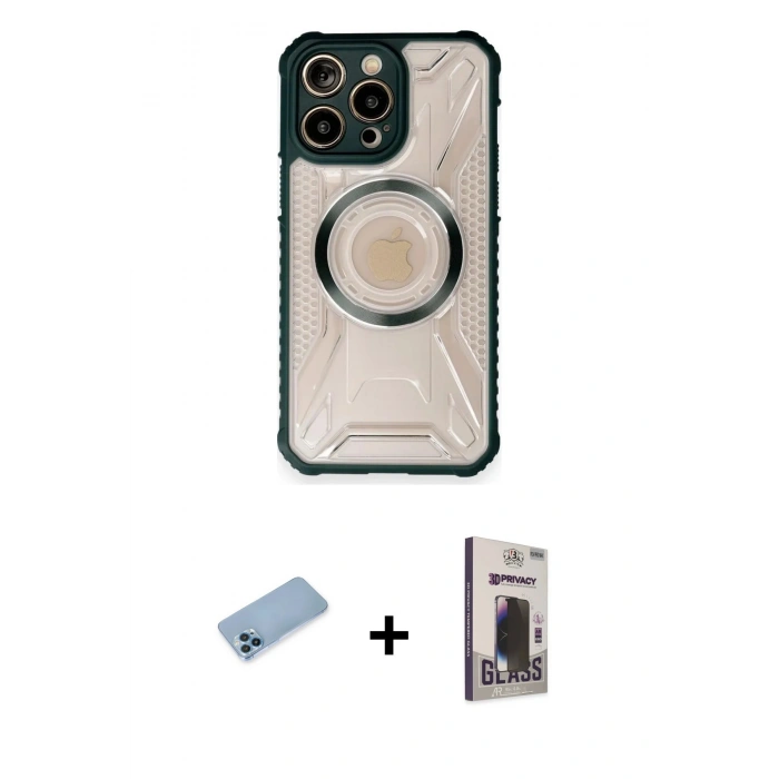 MARSİLYAN™- iPhone 12 Pro Max Kılıf Kutup Modern - Siyah Bilvis Hayalet Cam Ekran Koruyucu + Shine Kamera Lens Koruma Cam - MI