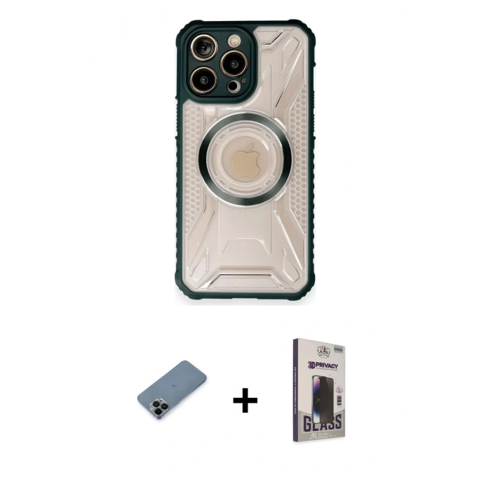 MARSİLYAN™- iPhone 12 Pro Max Kılıf Kutup Modern - Siyah Bilvis Hayalet Cam Ekran Koruyucu + Shine Kamera Lens Koruma Cam - SH