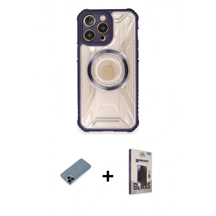 MARSİLYAN™- iPhone 12 Pro Max Kılıf Kutup Modern - Siyah Bilvis Hayalet Cam Ekran Koruyucu + Shine Kamera Lens Koruma Cam - SH