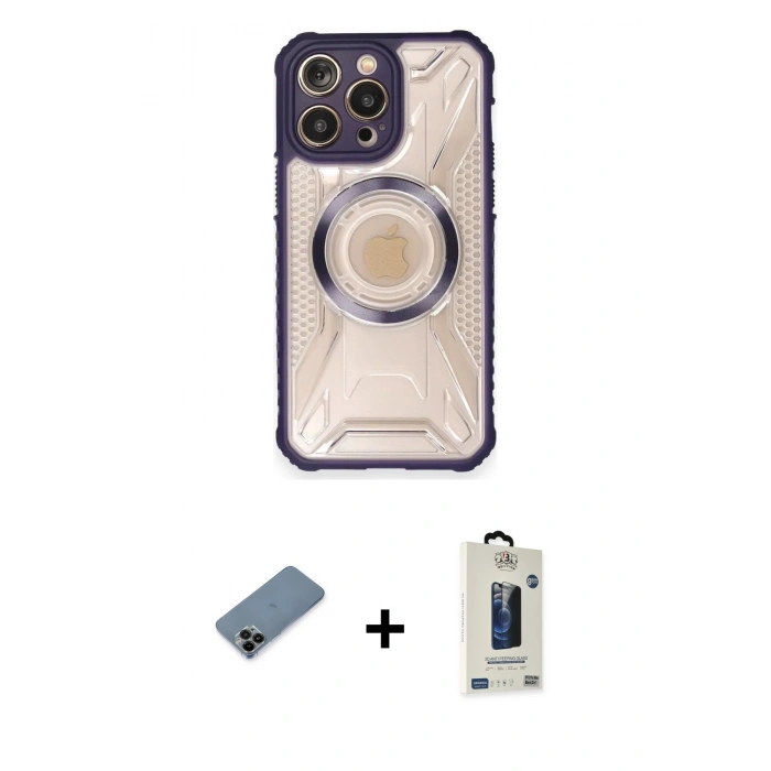 MARSİLYAN™- iPhone 12 Pro Max Kılıf Kutup Modern - Siyah Bilvis Hayalet Cam Ekran Koruyucu + Shine Kamera Lens Koruma Cam - SH