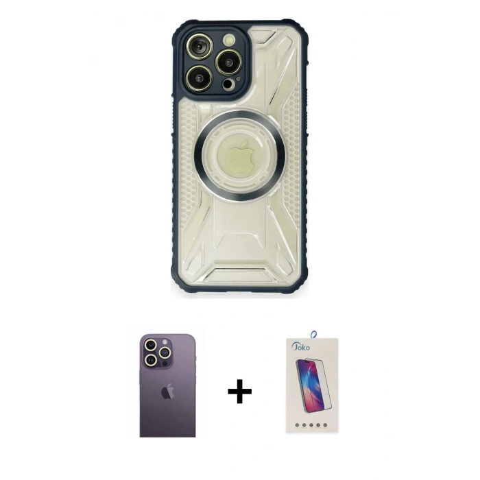 MARSİLYAN™- iPhone 12 Pro Max Kılıf Kutup Modern - Siyah Joko 5D Cam + Neon Fosforlu Kamera Lens - BZ