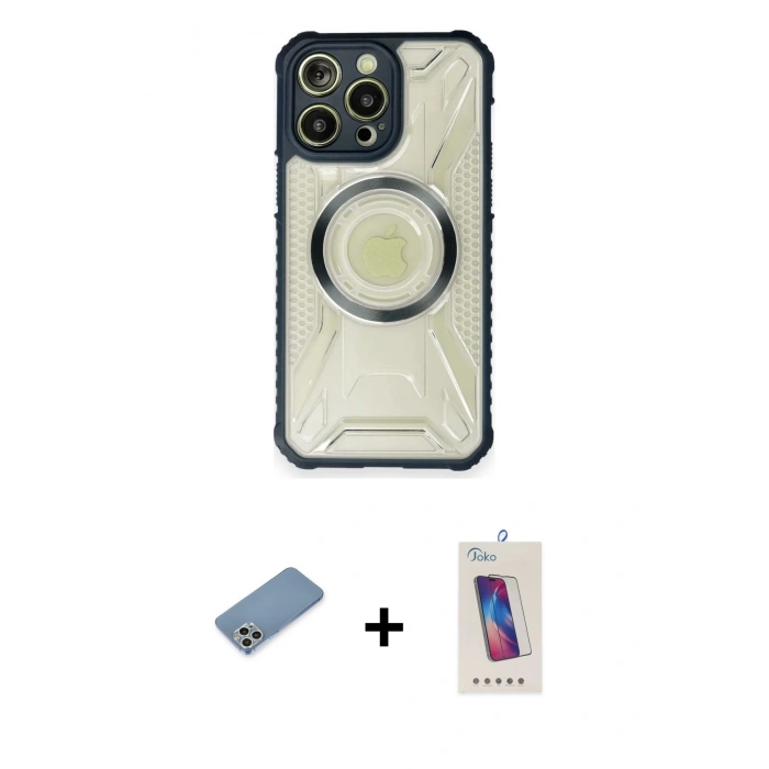 MARSİLYAN™- iPhone 12 Pro Max Kılıf Kutup Modern - Siyah Joko 5D Cam + Shine Kamera Lens Koruma Cam - GS
